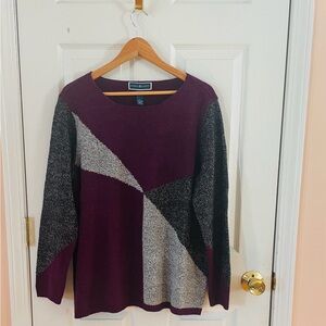 Karen Scott Colorblock Sweater in Purple and Gray